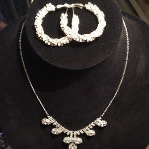 Diamond necklace/Diamond hoop earrings
